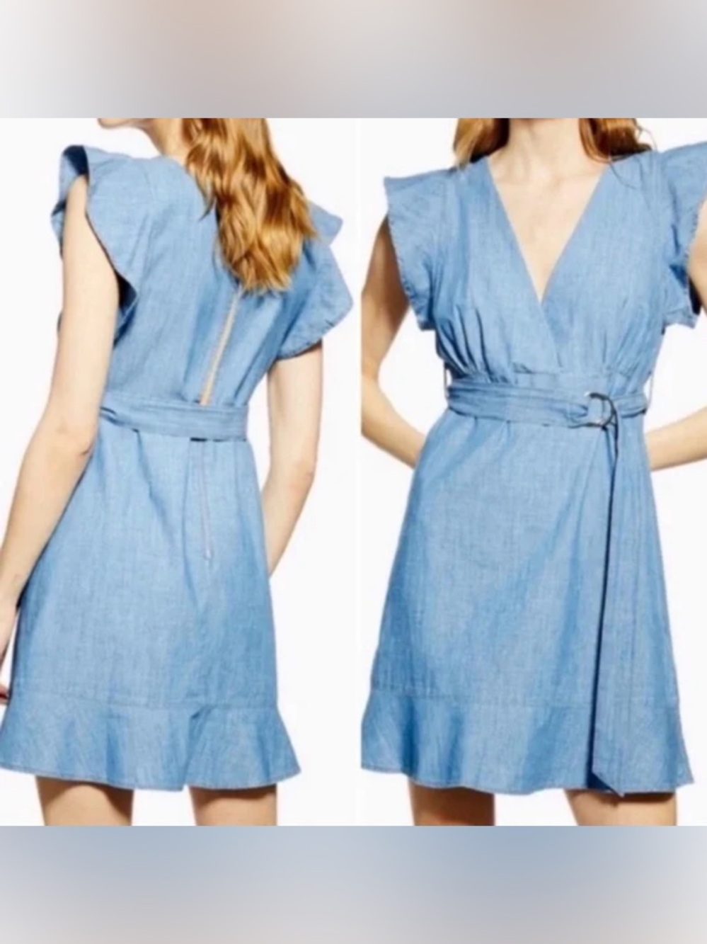Topshop Flute Belted
Denim Ruffle Sleeve Dress Size 2